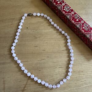 Vintage 80s Pink Jade Sterling Silver Chinese Bead Necklace 26” 75g